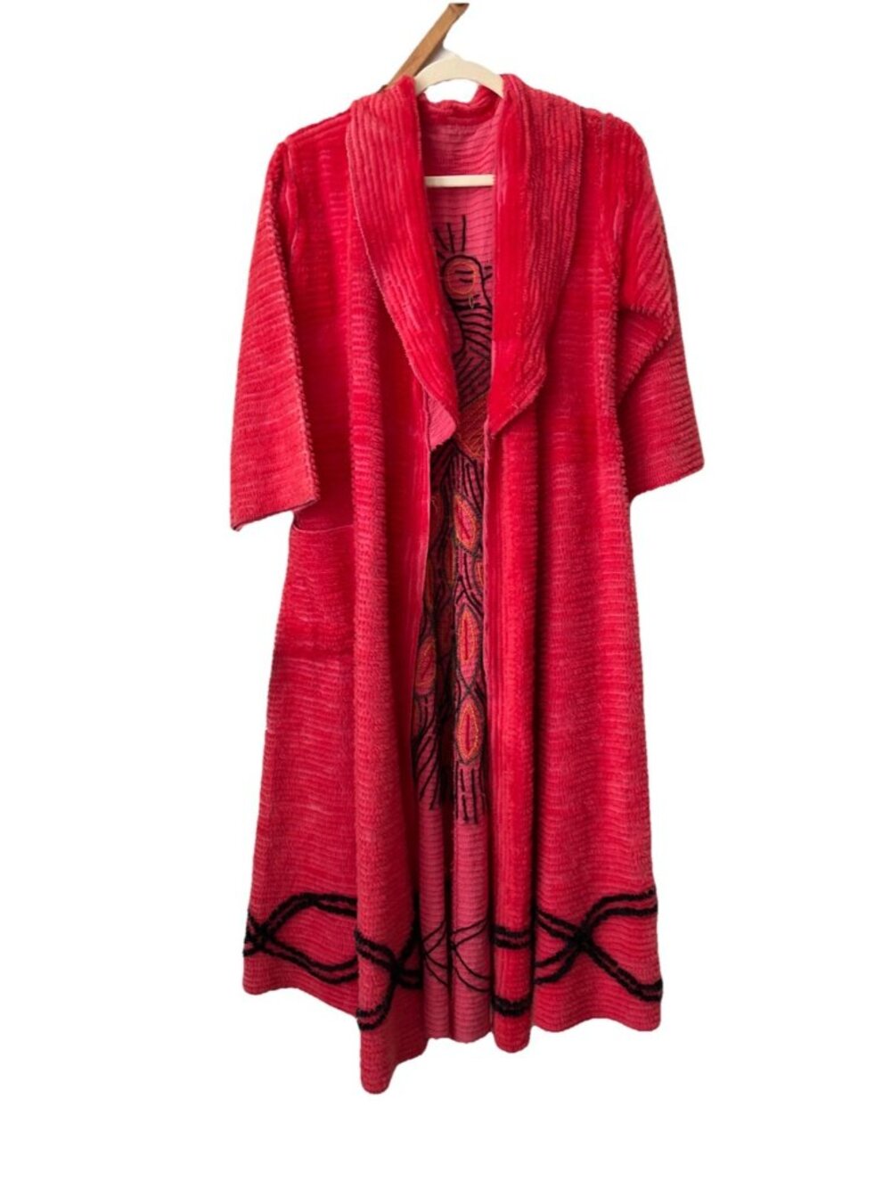 40s 50s chenille peacock robe NO BELT bright pink midcentury S/M RARE COLOR - Picture 4 of 5